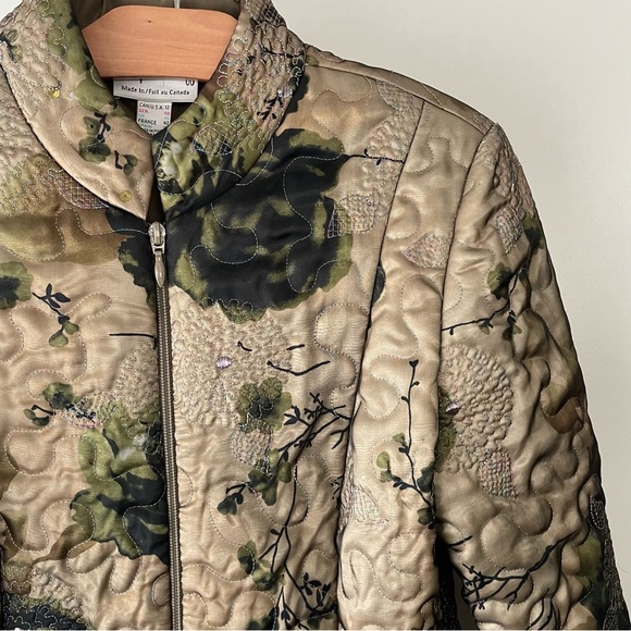 Vintage Joseph Ribkoff Green Short Jacket Coat Floral Embroidered Sequin Size 12 - Picture 3 of 10